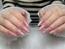 ピンク×シルバーパーツネイル