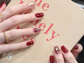 チェックxリボンxドット