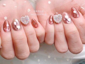 ピンクハートホロネイル