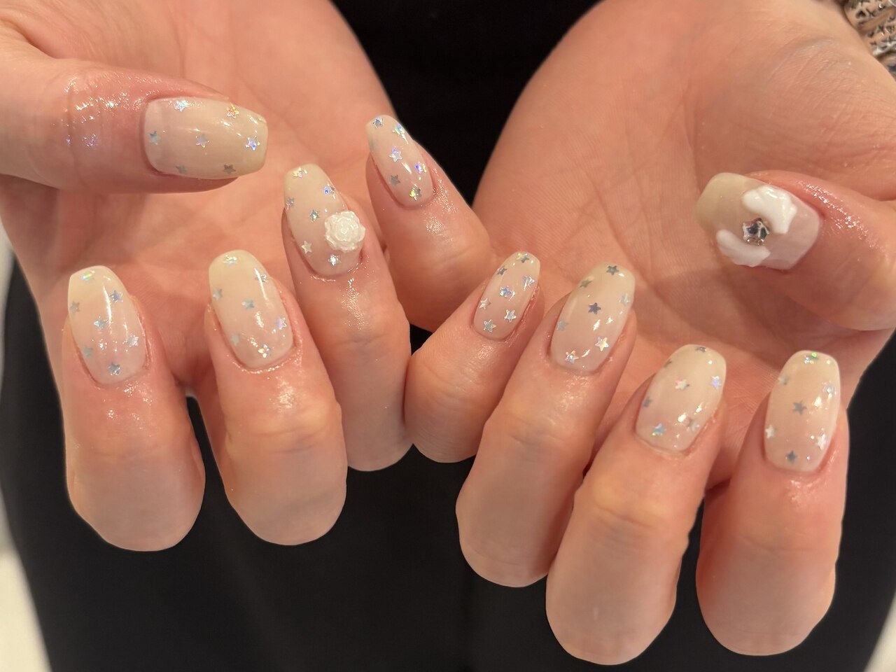 ネイルチップ ワンホン シルク 薔薇 ビジュー ネイルチップ‬