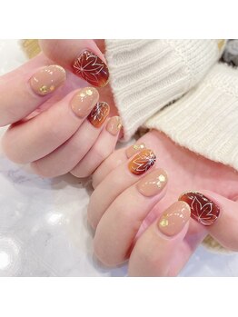 ハーティーネイル hearty nail 溝の口店/グラデ/紅葉ネイル/秋/ベージュ
