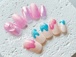 ミラーネイル、ハート、夏ネイル