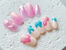 ミラーネイル、ハート、夏ネイル
