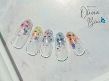 オリビアブルー(Olivia Blue)/押し花グラデーション風ネイル