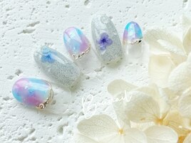 梅雨ネイル、しずく、紫陽花