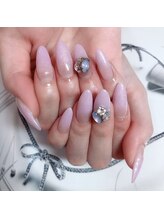 スウィートアロマネイル 恵比寿(Sweet Aroma NaiL)/ピンクラメグラ&ビジュー2本