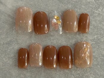 カラネイル 南森町店(calla nail)/ブラウン　ベージュ　キラキラ