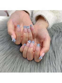 ポミーネイル 池袋店(pomynail)/くすみブルーフレンチ
