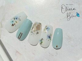 押し花×ブルーネイル
