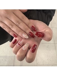 ボルドー×チェックネイル