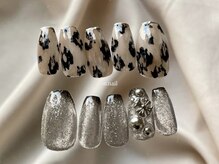 エムドットネイル 池袋(m.nail)/ヒョウ柄×黒グラデ/11000円
