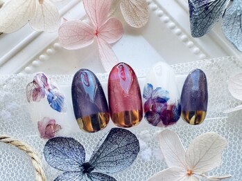 ネイルサロンアンドスクール ラフィーネ 池袋店/紫陽花ネイル◆¥7990