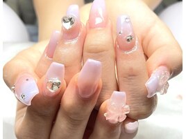 リボン×ちゅるんピンクネイル