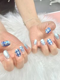 リボン×チェックデザインネイル
