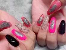 ステムネイル 下北沢(stem nail)/ネオンピンク　ブラック