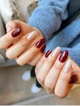 ネイル ドゥ 岡山駅前店(Nail Doux)/ボルドー×ラメ