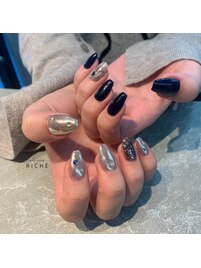 カラーストーンとミラーネイル