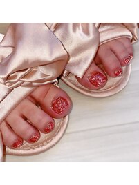 赤フラッシュフットネイル