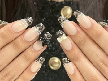 アイネイルズ 新宿店(I nails)/【Aoi】黒レースフレンチ