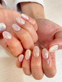 オーロラミラー×ぷくぷくネイル