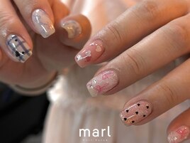 リボンネイル　チェックネイル