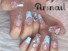 アルスネイル(Ars nail)/水色フレンチ埋め尽くしネイル