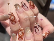 エマネイル プラス キハクヤ 梅田店(EmaNail+KIHAKUYA)/チェック×リボン