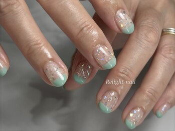 リライトネイル(Relight nail)/フレンチ×エメラルドグリーン