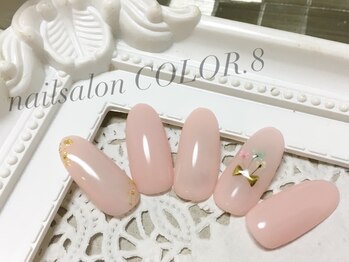 ネイルサロン カラーエイト(Nailsalon COLOR.8)/ピンクワンカラー、押し花