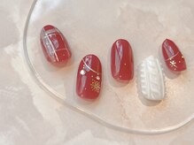 ティーズ ネイルマツエクサロン 品川本店(T's)/レッド×ニットネイル[冬ネイル]