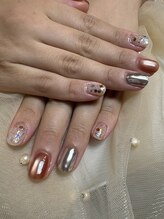 サロン カレア(Salon Kalea)/オレンジ×ミラーネイル