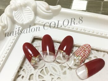 ネイルサロン カラーエイト(Nailsalon COLOR.8)/ツイードネイル、ボルドー