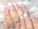 カラフルネイルプッチ柄フレンチ