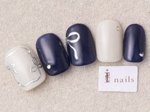 アイネイルズ 三宮店(I nails)/シルバーリボンネイビー