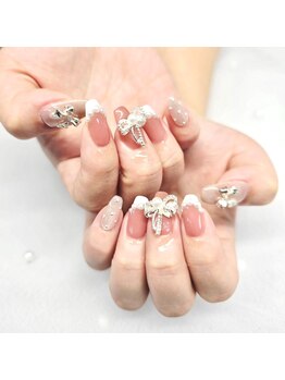 ~カラーフレンチ×リボンネイル