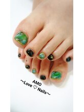 アモ ラブネイルズ(AMO Love nails)/グリーン天然石