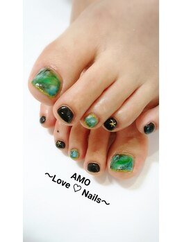 アモ ラブネイルズ(AMO Love nails)/グリーン天然石