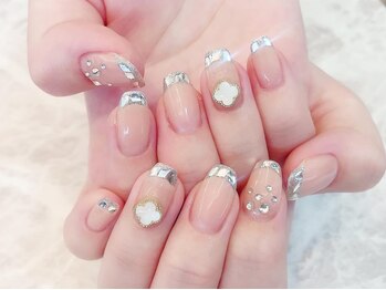 デコール 心斎橋(DECOR)/ガラスフレンチお花パーツネイル