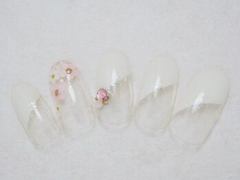 シックネイル(CHIC nail)/ホロフラワー 斜めフレンチ