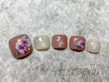ミオリィ(meoli)/フット ワンカラー+お花アート
