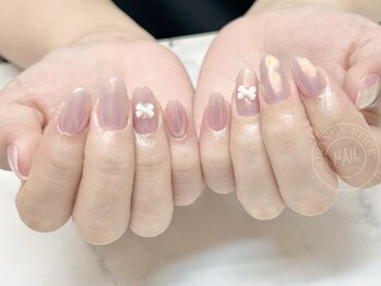 オレンジスティック/ピンクオーロラネイル/リボン