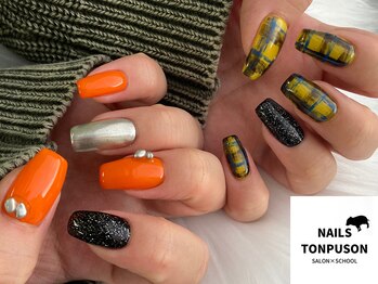 ネイルズ とんぷそん/チェック柄暖色ネイル♪