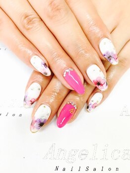 ネイルサロン アンジェリカ(Angelica)/No.7 手書きフラワーネイル