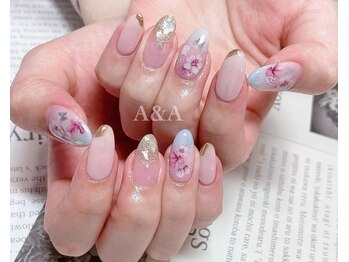 アイラッシュサロン エーアンドエー(eyelash salon A&A)/押し花×ミラーネイル