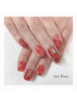 リリフリー(riri Free)/赤 タイダイネイル