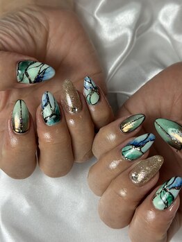 フラワーズネイル(flowers nail)/夏/天然石ネイル