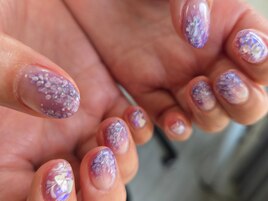 Fうるうる手描き藤ネイル14980円