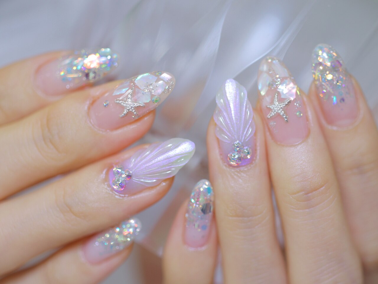 No.325　ネイルチップ　マーメイド　人魚　貝殻　人魚の鱗　シェル　海　夏 No.325 ネイルチップ マーメイド 人魚 貝殻 人魚の鱗 シェル 海 夏 No