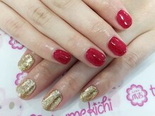 ネイルサロン 爪吉/効かせる、赤×ゴールド！