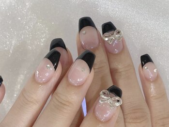 アコ バイ ネオリーブ(aco by Neolive)/黒フレンチネイル☆¥7000